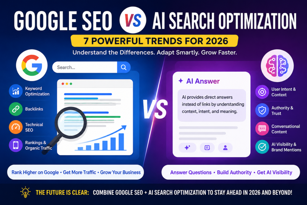 Google SEO vs AI Search comparison for digital marketing in 2026